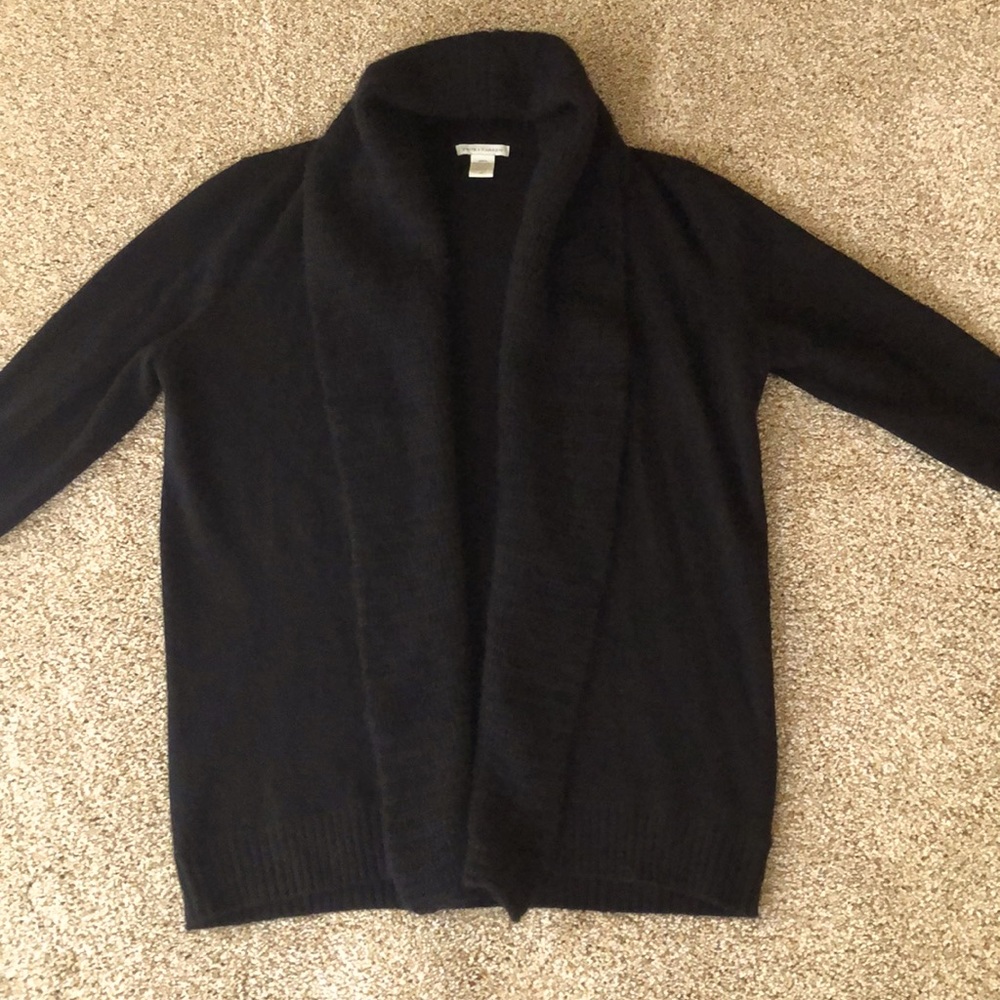 White + Warren Blk Cashmere Shawl Collar Sweater